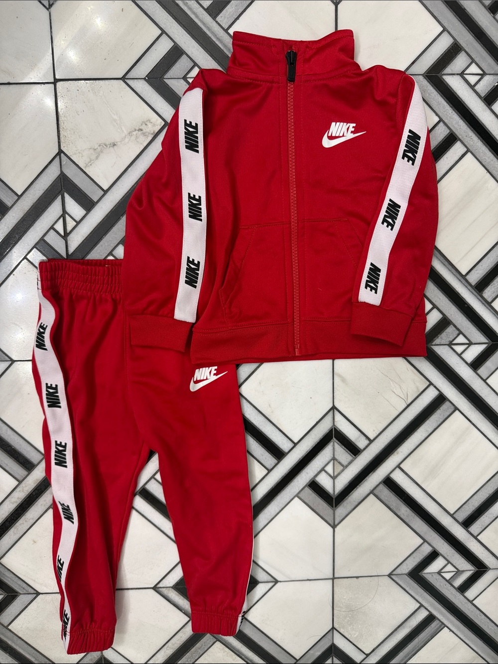 Nike Kids Red & White Tricot Track Jacket and Joggers 18 Months